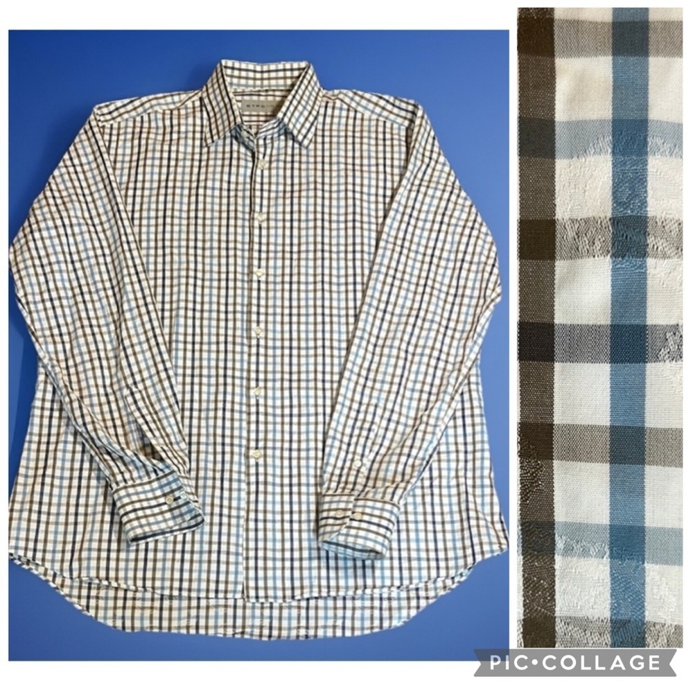 Etro Italy Designer Men's Plaid Button Down with subtle Paisley print sz 45